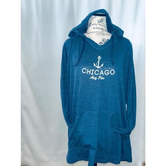 Soft As A Grape Women’s Size 2 Chicago Navy Pier Lightweight Hoodie • Drawstring - Picture 7 of 13